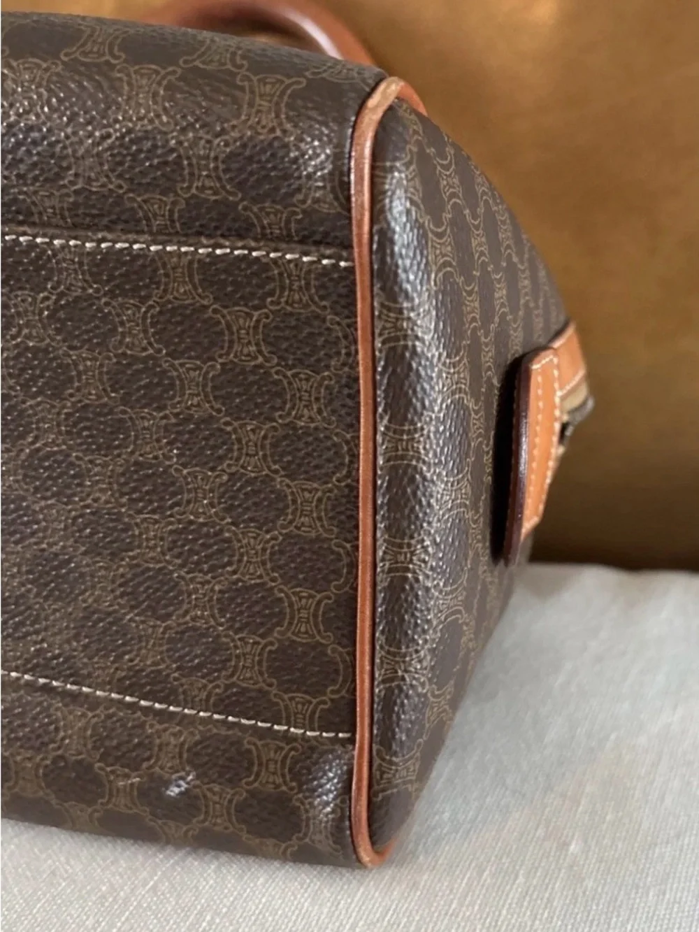 CELINE PVC Leather Mini Boston Bag Brown Camel Macadam Vintage - Picture 8 of 15